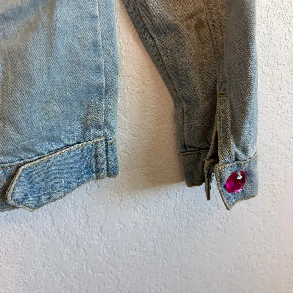 Lola + The Boys Girl's Somewhere Over The Rainbow Sequin Denim Jacket Blue 4